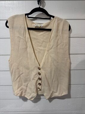 Vintage Free People Cream Button-Front Knit Vest - Women medium